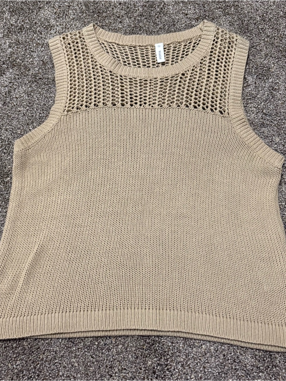 Wishlist Open-Knit Yoke Sleeveless Tank Top in Tan